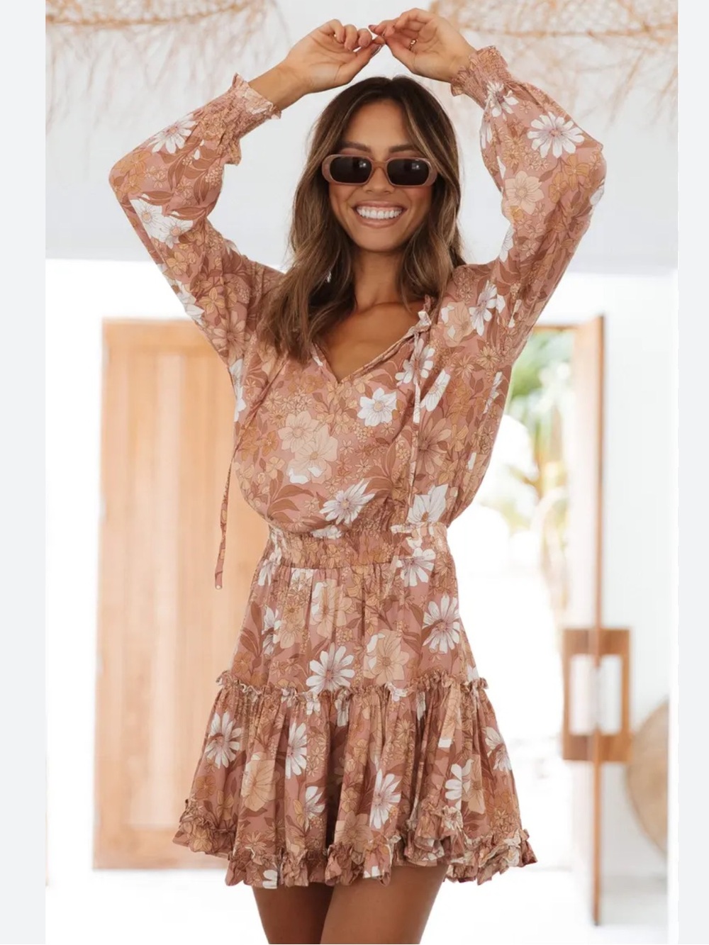 Petal and Pup Womens Floral Print Smocked Long Sleeve Kealan Dress Size 4